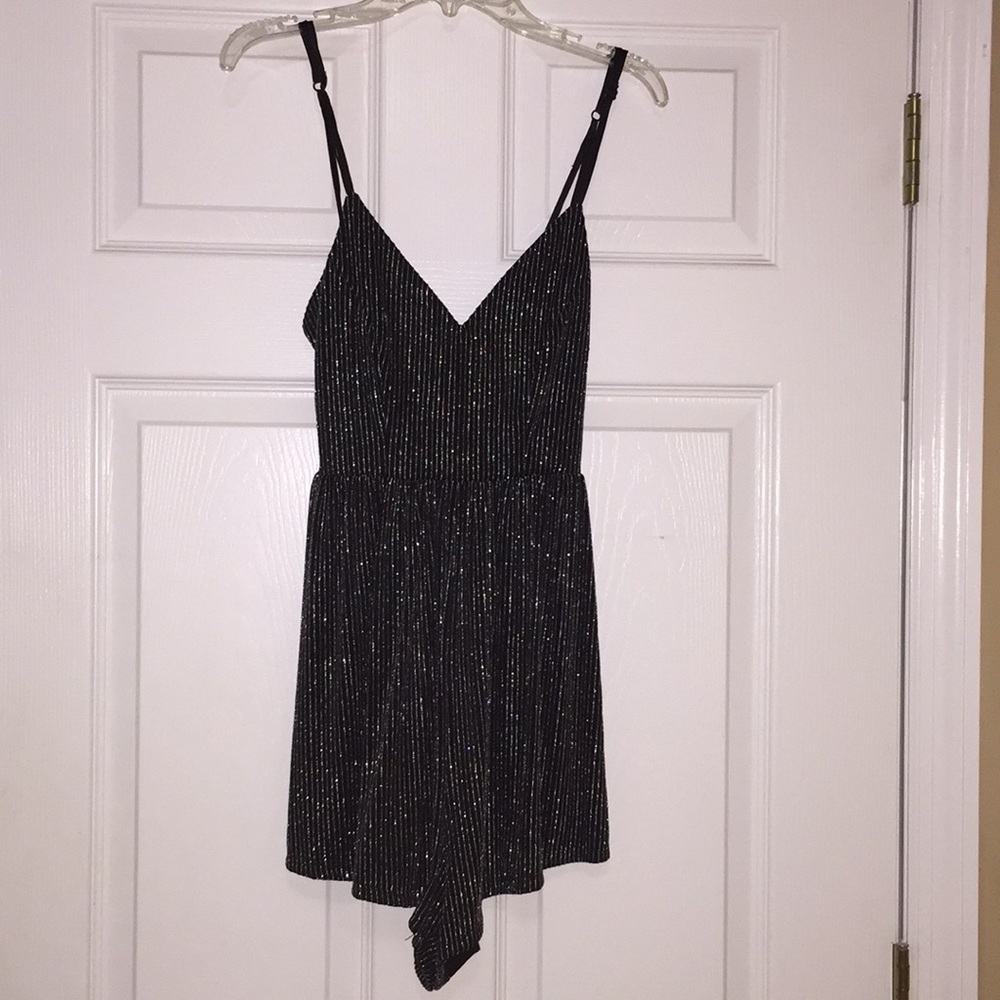Sparkly silver and black striped romper
